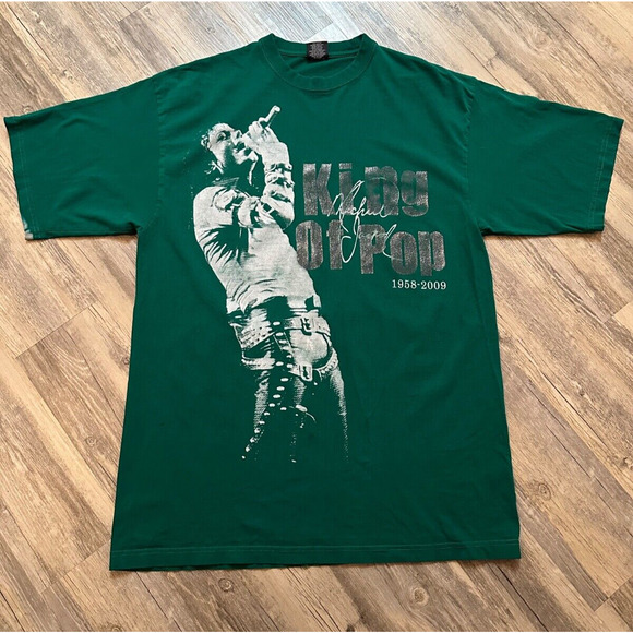 Y2K Michael Jackson T-Shirt Mens 2XL Green King Of Pop Short Sleeve Hippo - Picture 1 of 9